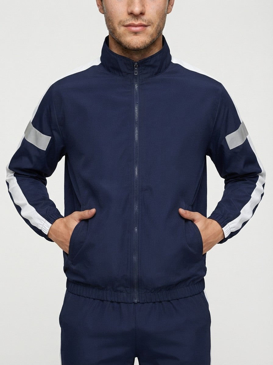 Men's Autumn Colour Block Two Piece Set with Full Zip Stand Collar