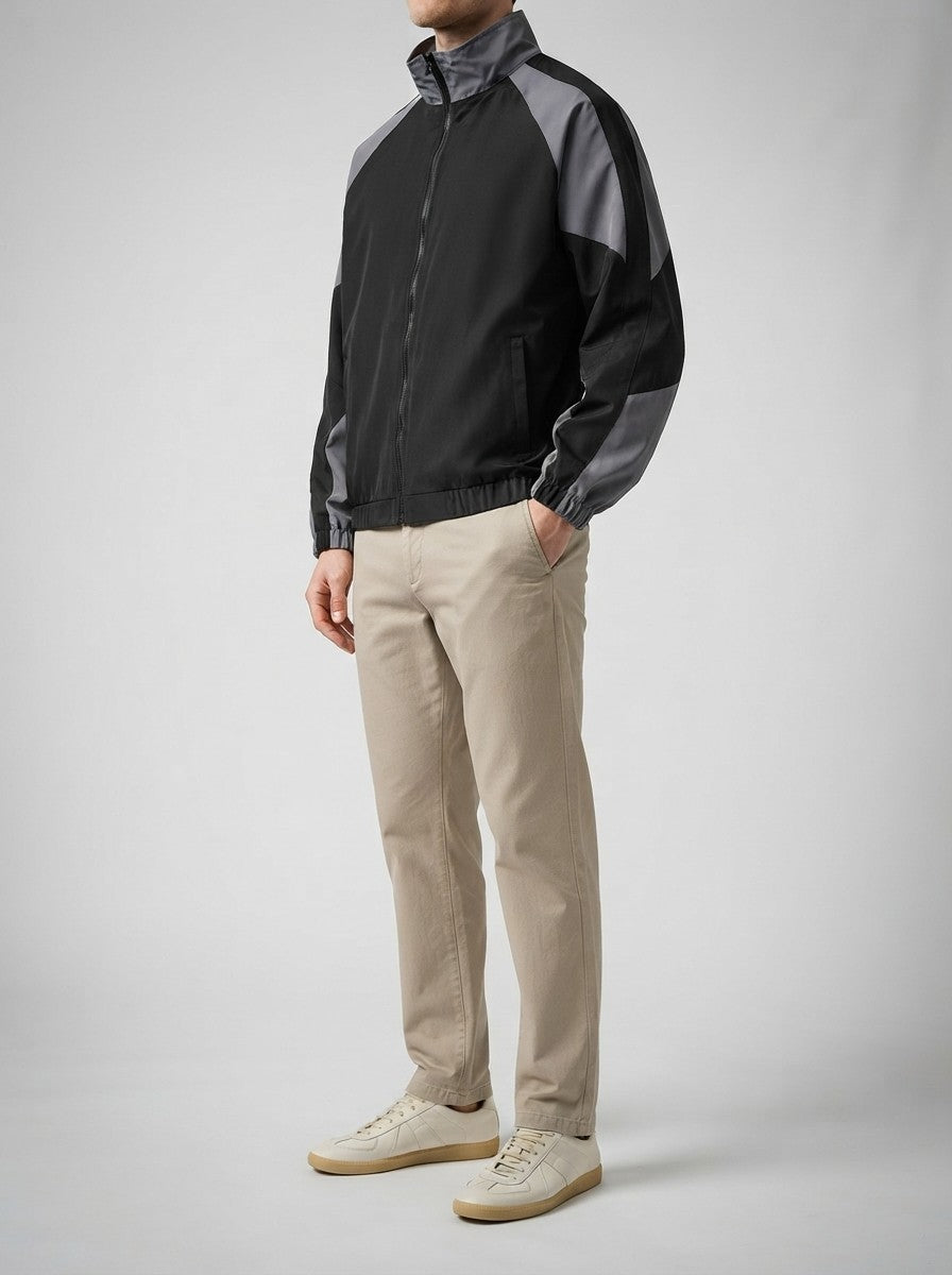 Men's Autumn Colour Block Zip Jacket with Ribbed Cuffs