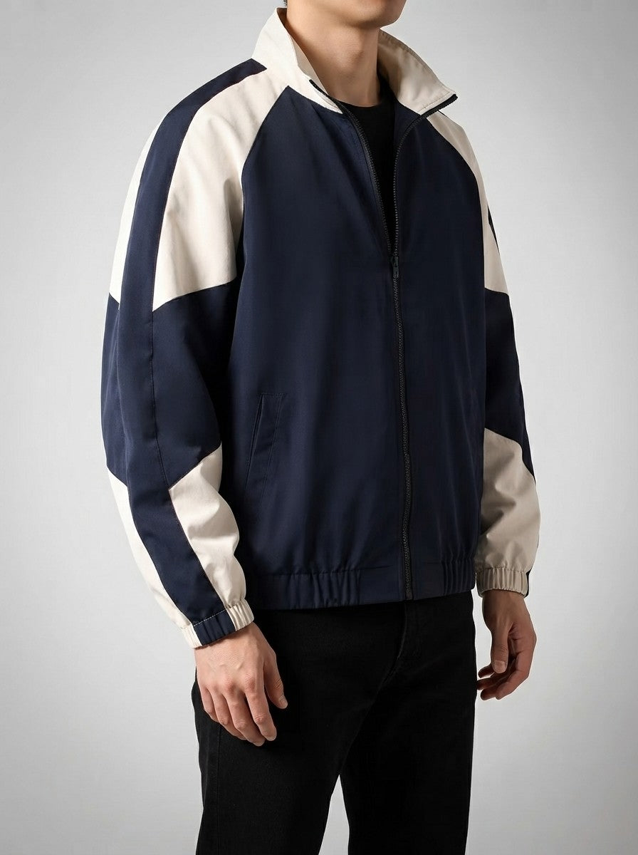 Men's Autumn Colour Block Zip Jacket with Ribbed Cuffs