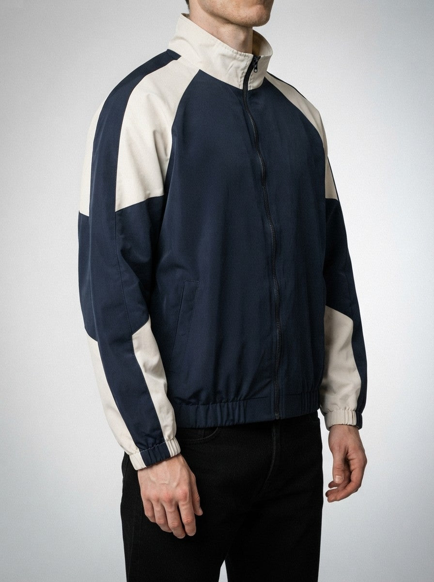 Men's Autumn Colour Block Zip Jacket with Ribbed Cuffs