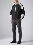 Men's Autumn Colour Block Zip Jacket with Ribbed Cuffs