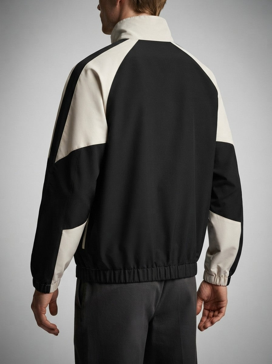 Men's Autumn Colour Block Zip Jacket with Ribbed Cuffs