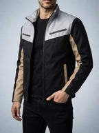 Men's Autumn Colour Block Zip Jacket with Stand Collar
