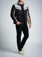 Men's Autumn Colour Block Zip Jacket with Stand Collar