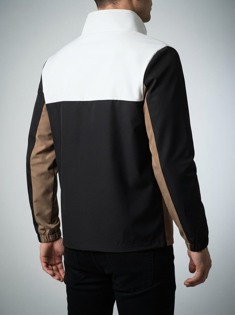 Men's Autumn Colour Block Zip Jacket with Stand Collar