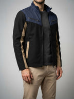 Men's Autumn Colour Block Zip Jacket with Stand Collar