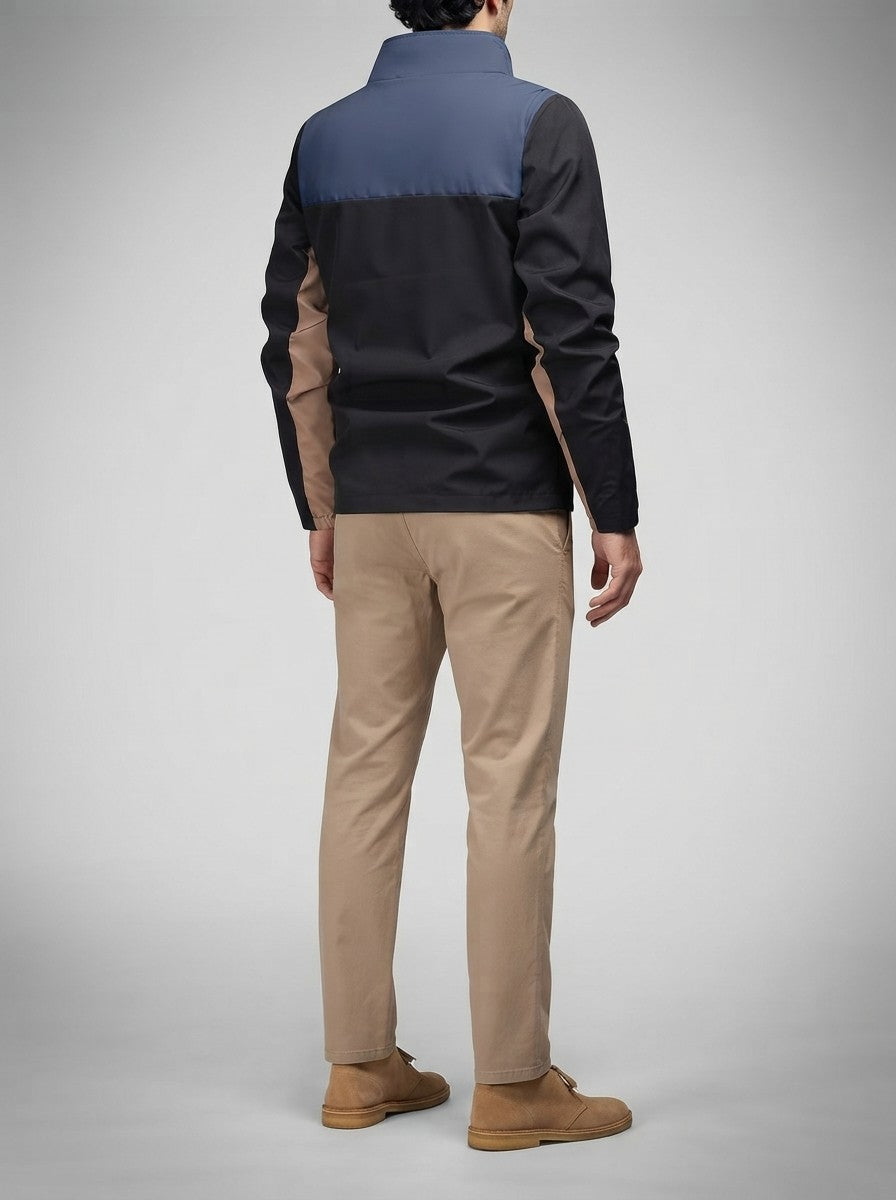 Men's Autumn Colour Block Zip Jacket with Stand Collar