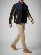Men's Autumn Colour Block Zip Jacket with Stand Collar