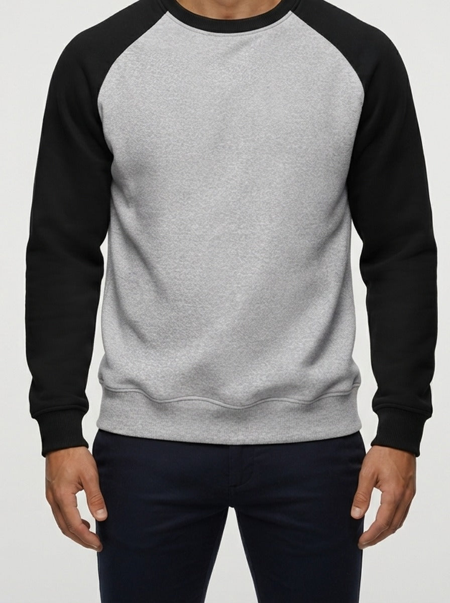 Men's Autumn Contrast Raglan Sweatshirt with Ribbed Crew Neck