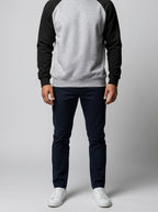 Men's Autumn Contrast Raglan Sweatshirt with Ribbed Crew Neck