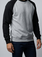 Men's Autumn Contrast Raglan Sweatshirt with Ribbed Crew Neck