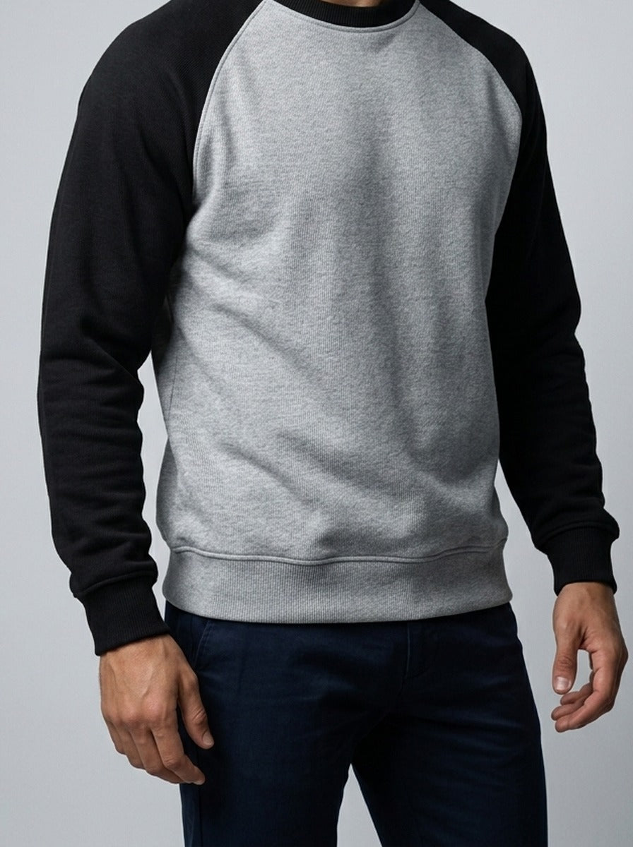Men's Autumn Contrast Raglan Sweatshirt with Ribbed Crew Neck