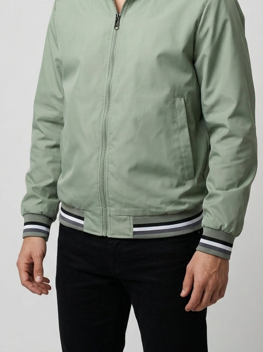 Men's Autumn Contrast Stripe Bomber Jacket