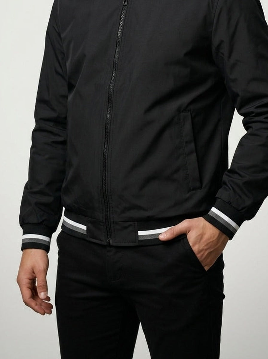 Men's Autumn Contrast Stripe Bomber Jacket