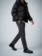 Men's Autumn Corduroy Contrast Puffer Jacket with Detachable Hood