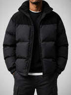 Men's Autumn Corduroy Contrast Puffer Jacket with Detachable Hood
