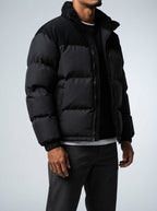 Men's Autumn Corduroy Contrast Puffer Jacket with Detachable Hood