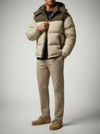 Men's Autumn Corduroy Contrast Puffer Jacket with Detachable Hood