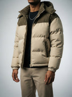 Men's Autumn Corduroy Contrast Puffer Jacket with Detachable Hood