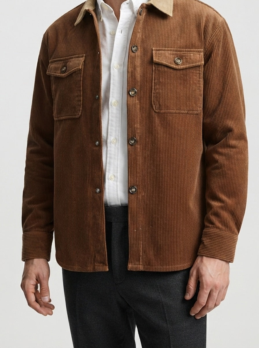 Men's Autumn Corduroy Overshirt with Contrast Collar