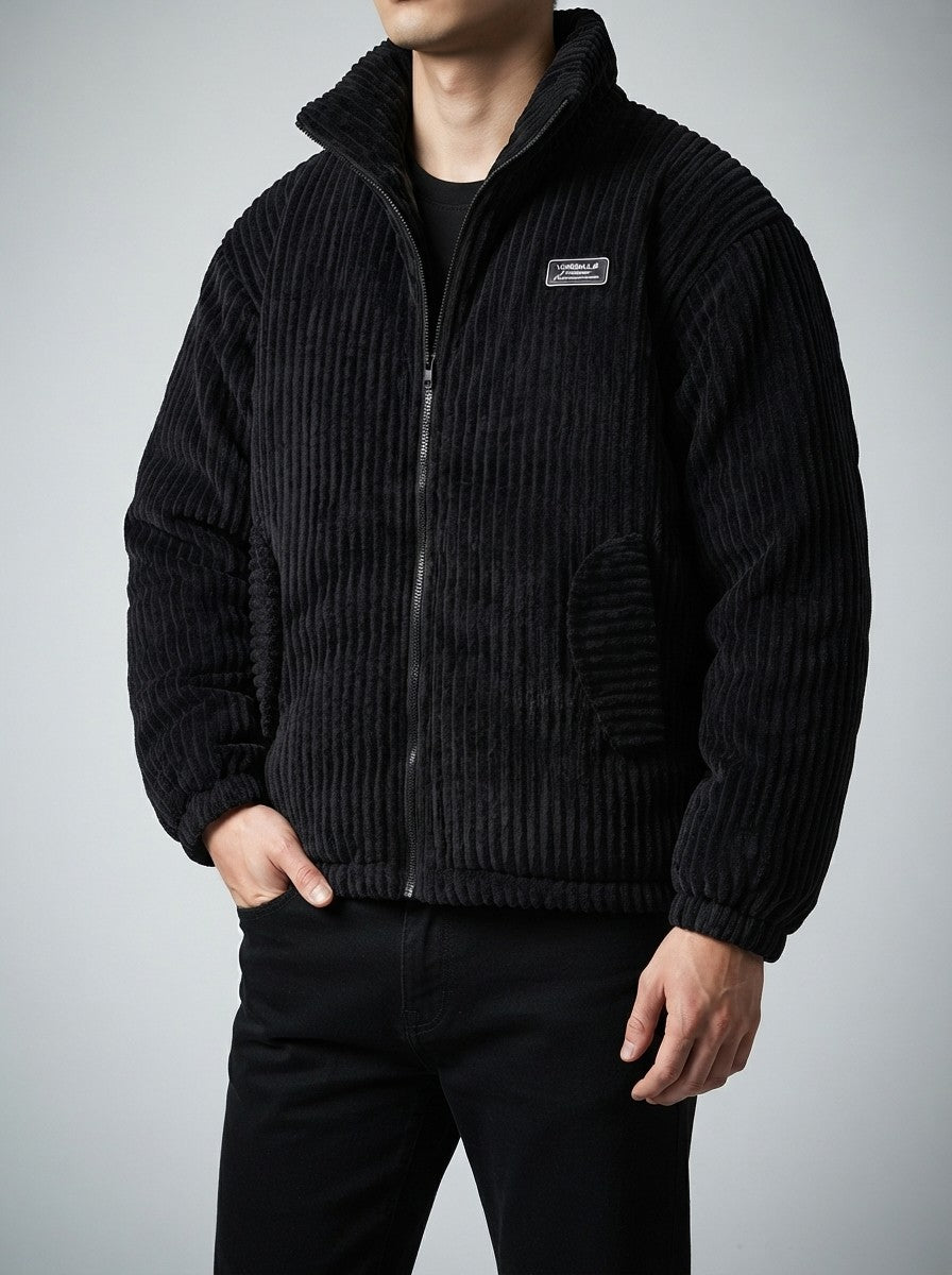 Men's Autumn Corduroy Padded Jacket with Stand Collar