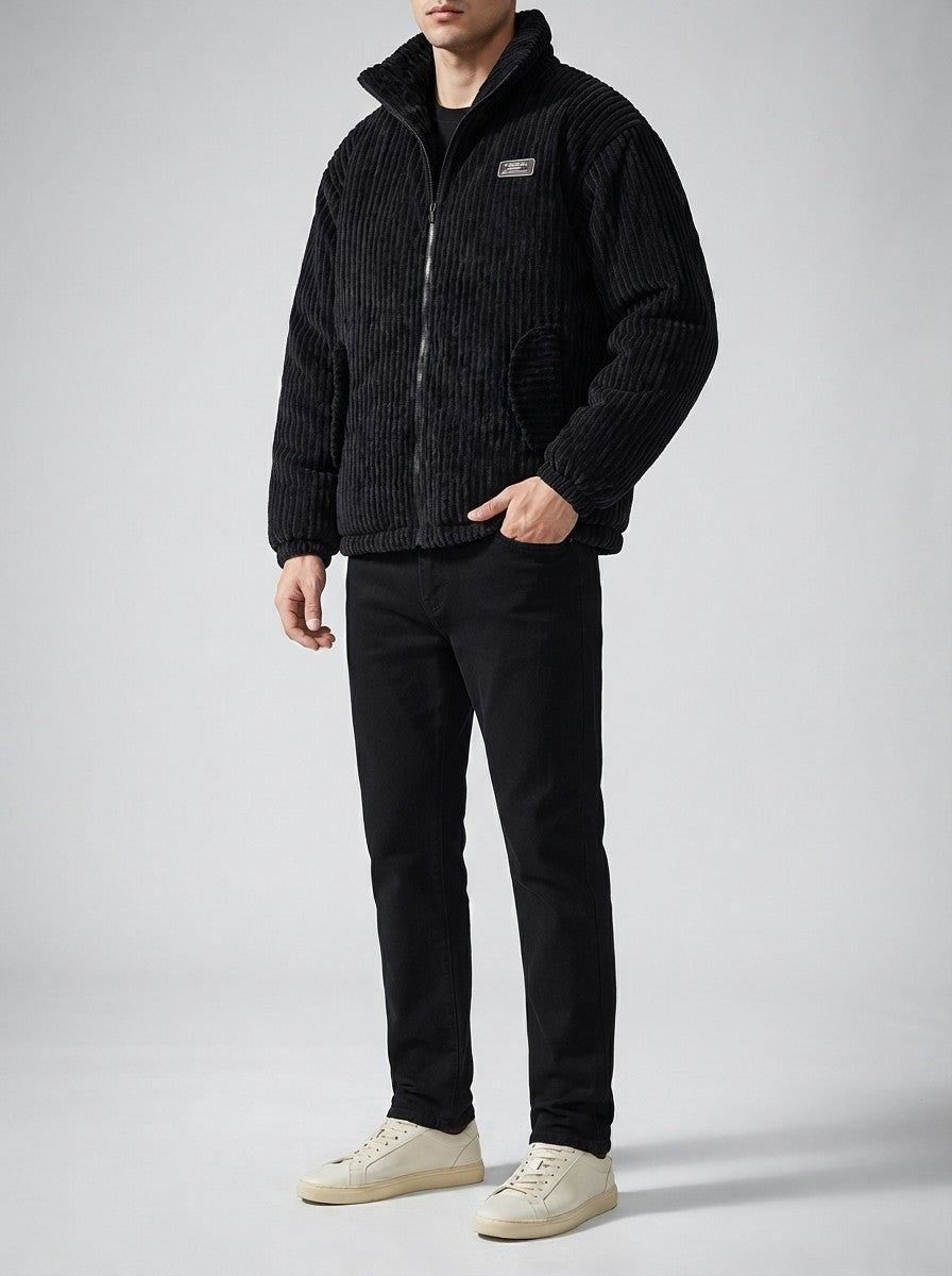 Men's Autumn Corduroy Padded Jacket with Stand Collar