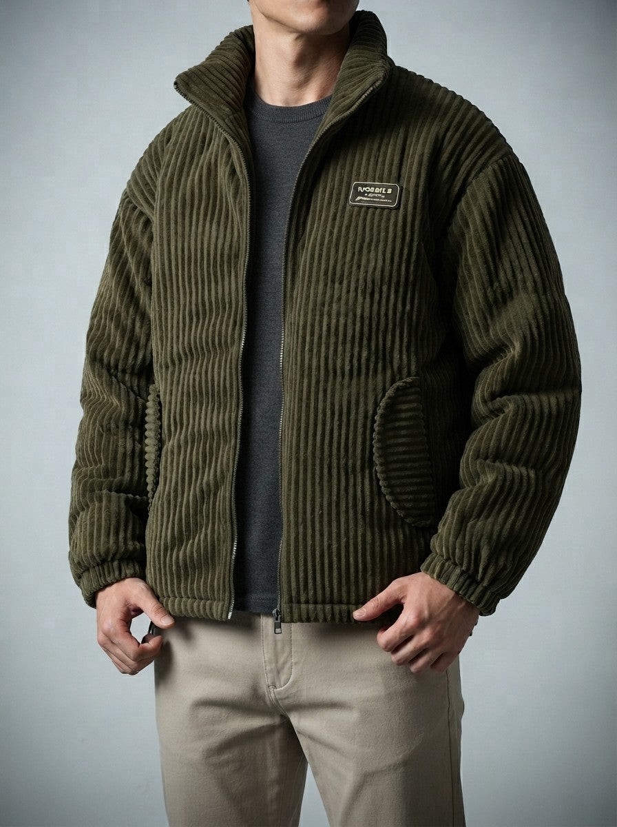 Men's Autumn Corduroy Padded Jacket with Stand Collar