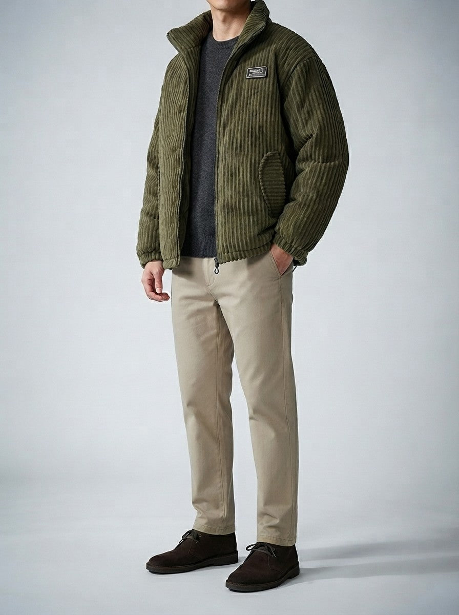 Men's Autumn Corduroy Padded Jacket with Stand Collar