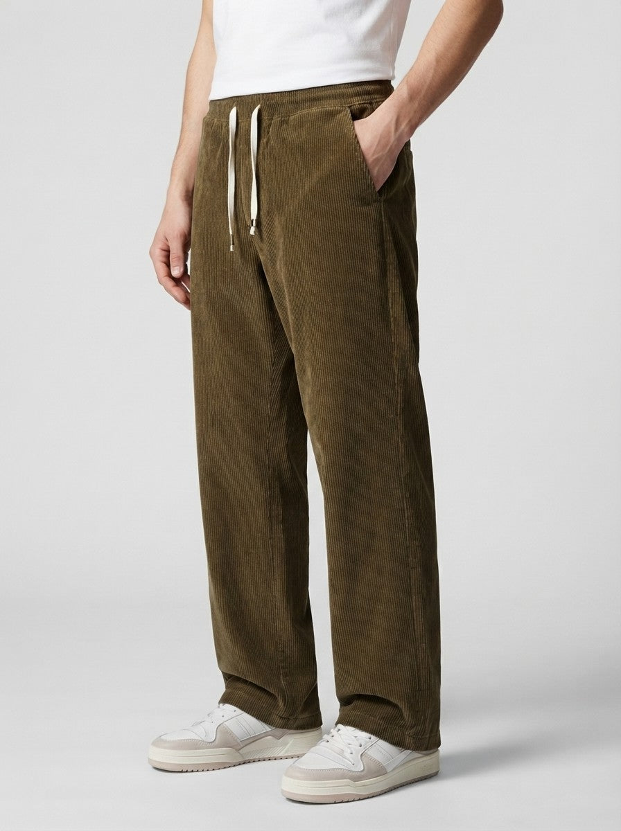 Men's Autumn Corduroy Trousers with Drawstring Waist