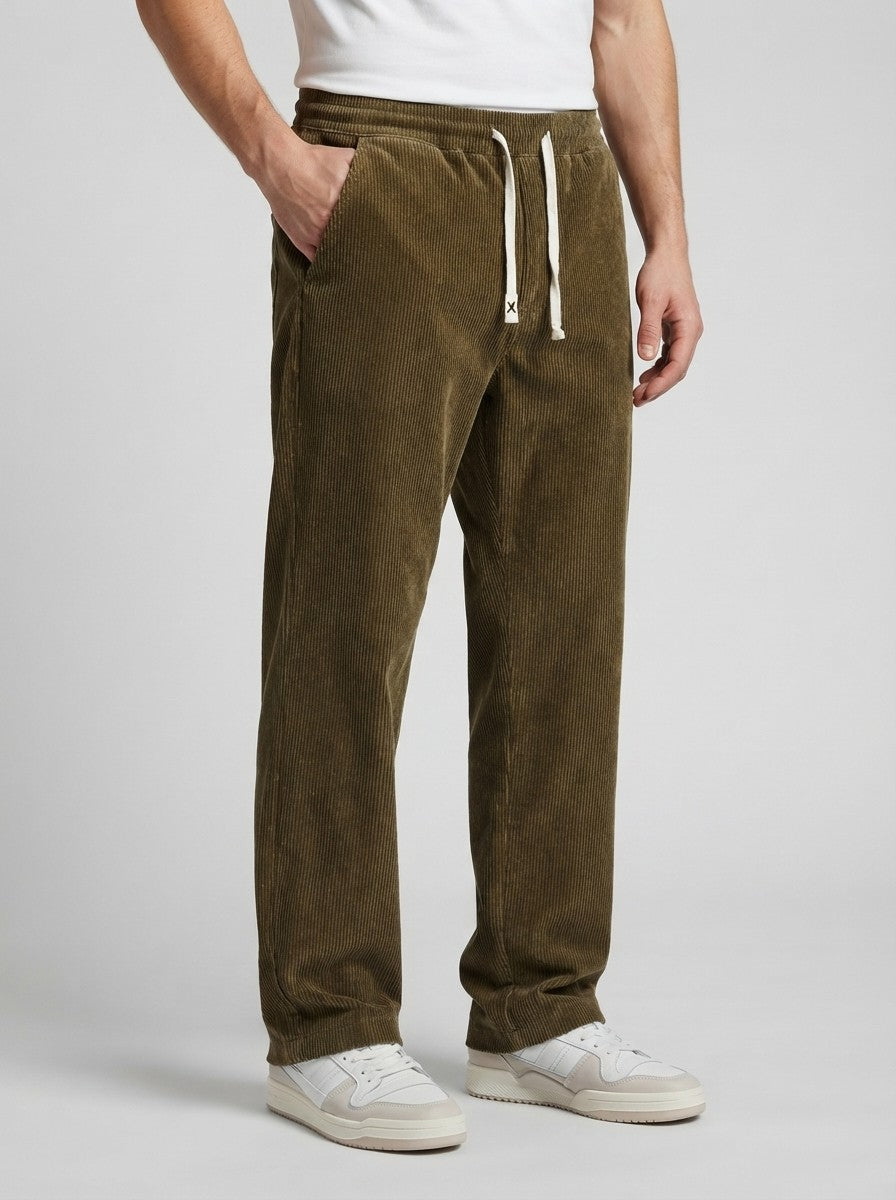 Men's Autumn Corduroy Trousers with Drawstring Waist