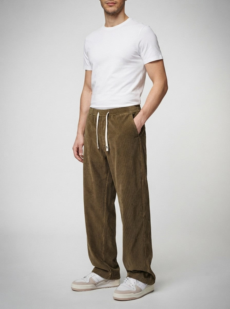 Men's Autumn Corduroy Trousers with Drawstring Waist