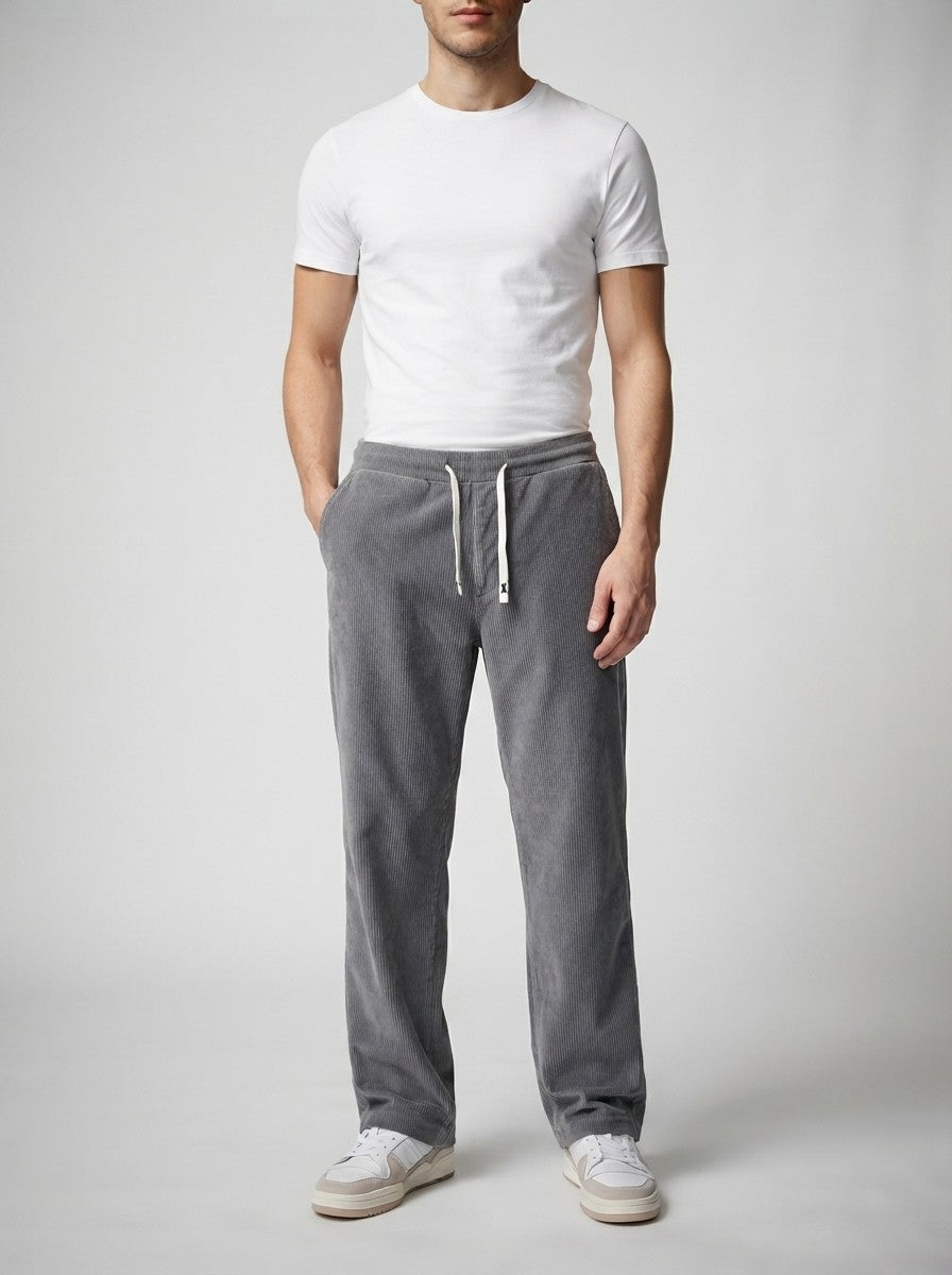 Men's Autumn Corduroy Trousers with Drawstring Waist