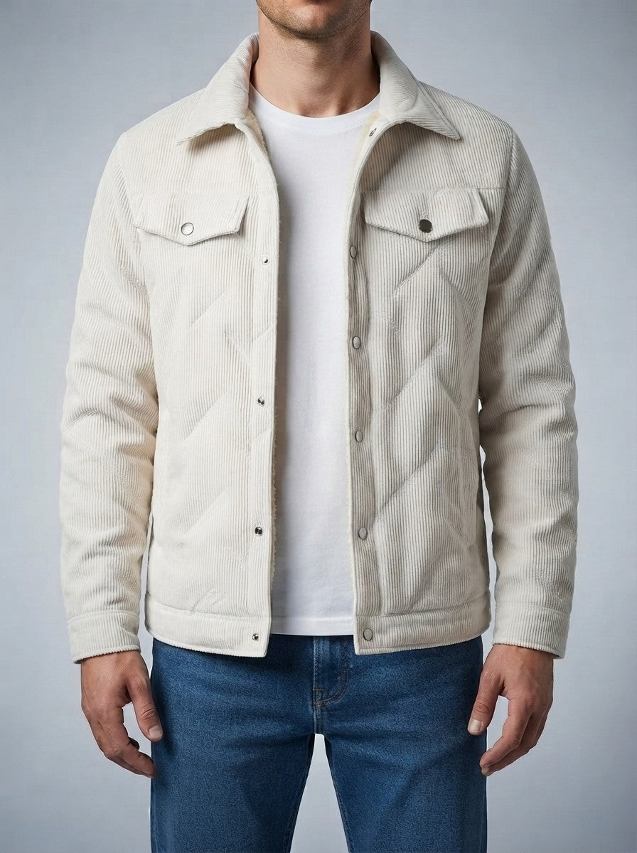 Men's Autumn Corduroy Trucker Jacket with Borg Lining