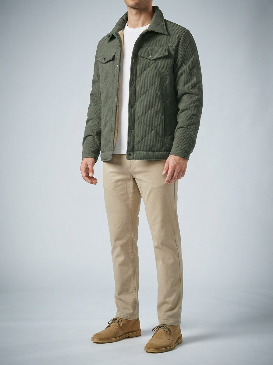 Men's Autumn Corduroy Trucker Jacket with Borg Lining
