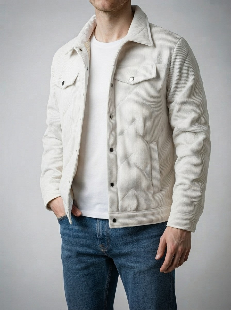 Men's Autumn Corduroy Trucker Jacket with Borg Lining