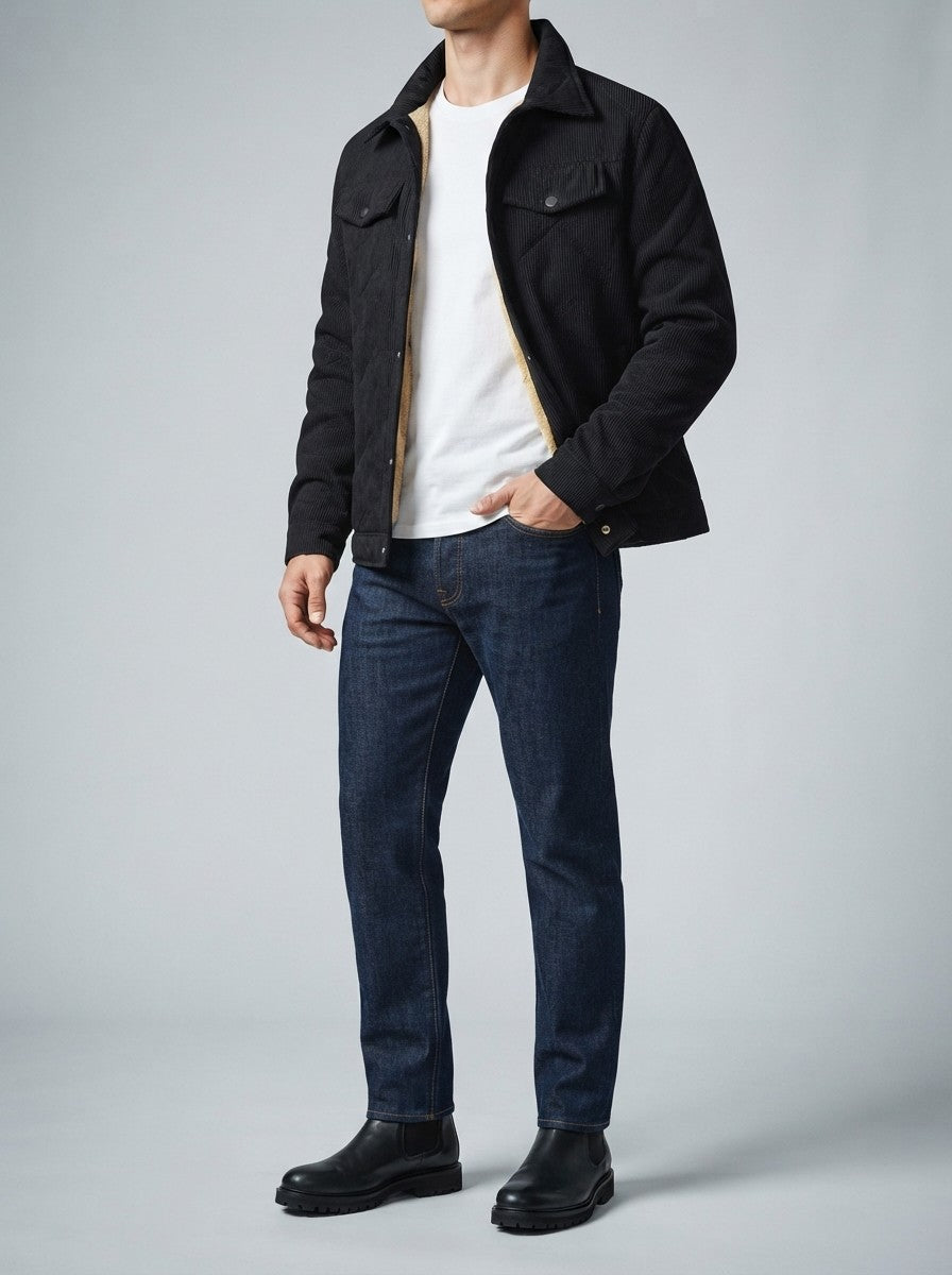 Men's Autumn Corduroy Trucker Jacket with Borg Lining