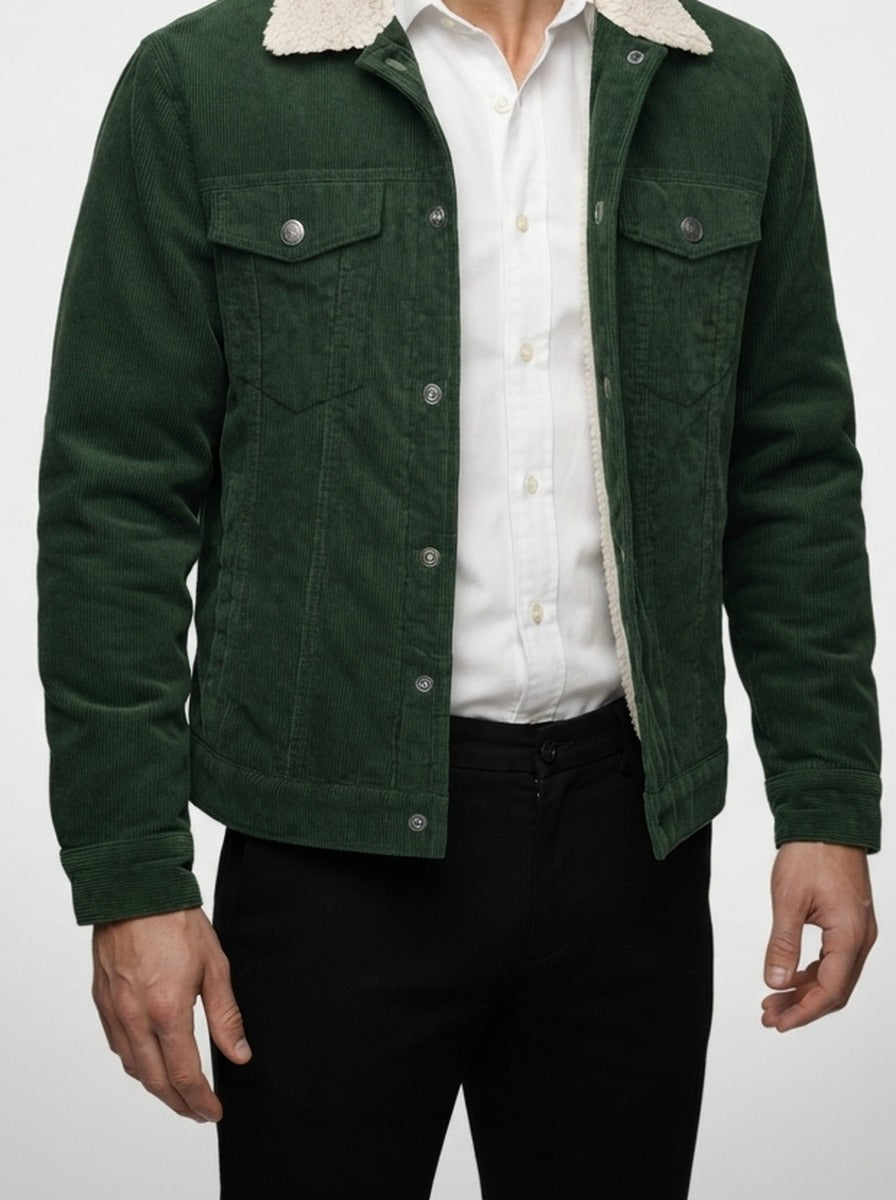 Men's Autumn Corduroy Trucker Jacket with Pile Collar