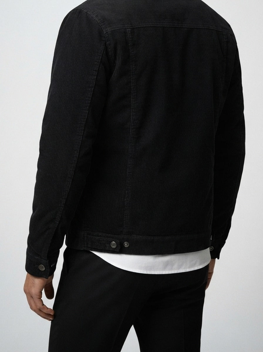 Men's Autumn Corduroy Trucker Jacket with Pile Collar