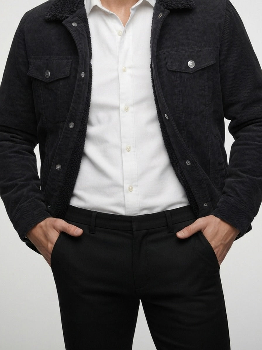 Men's Autumn Corduroy Trucker Jacket with Pile Collar