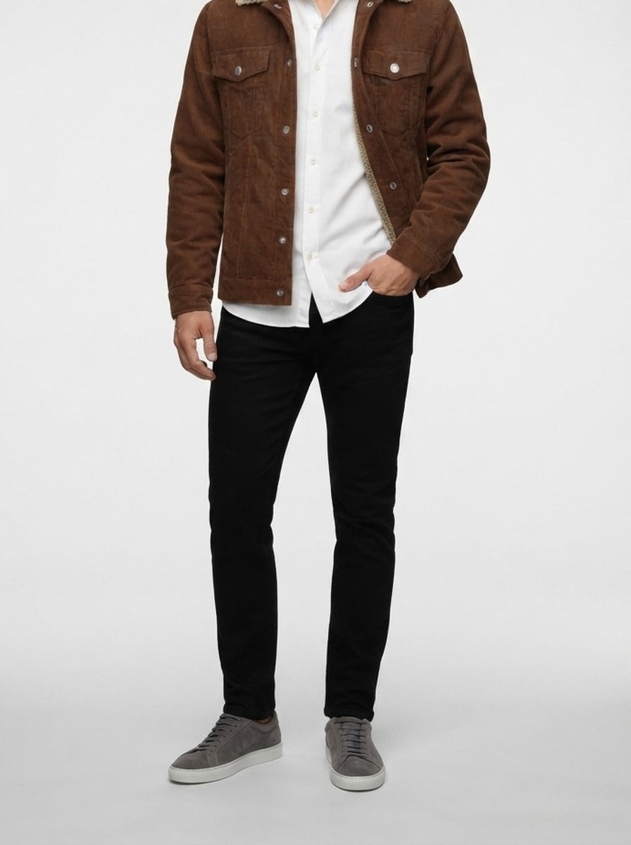 Men's Autumn Corduroy Trucker Jacket with Pile Collar