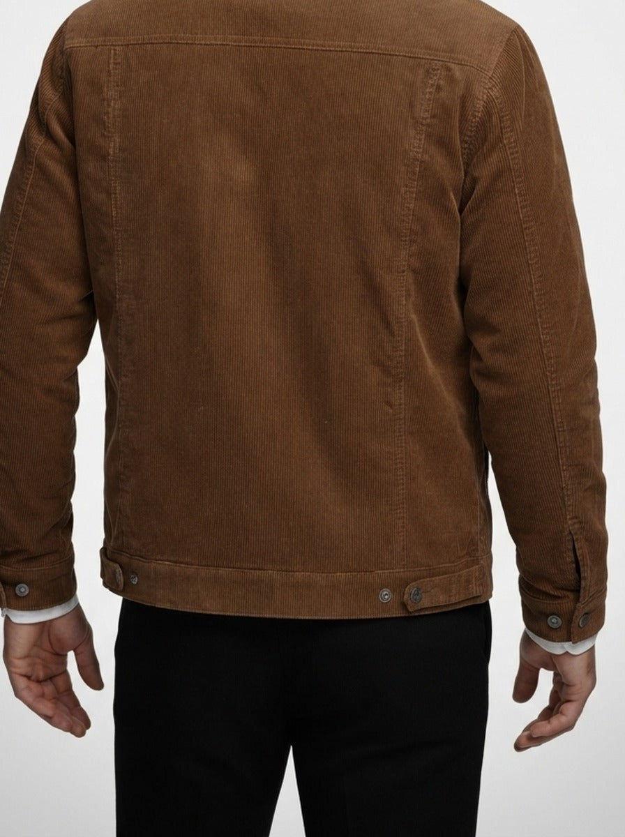 Men's Autumn Corduroy Trucker Jacket with Pile Collar