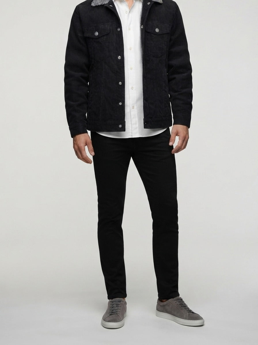 Men's Autumn Corduroy Trucker Jacket with Pile Collar