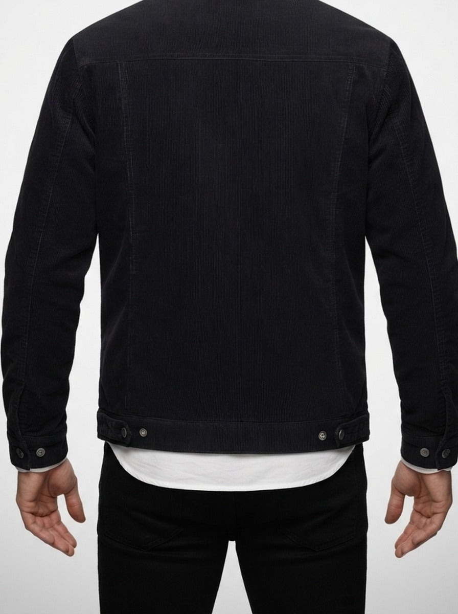 Men's Autumn Corduroy Trucker Jacket with Pile Collar