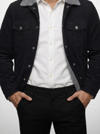 Men's Autumn Corduroy Trucker Jacket with Pile Collar