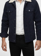Men's Autumn Corduroy Trucker Jacket with Pile Collar