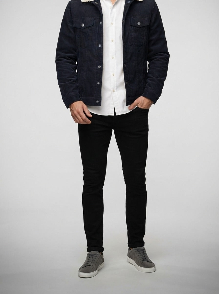 Men's Autumn Corduroy Trucker Jacket with Pile Collar