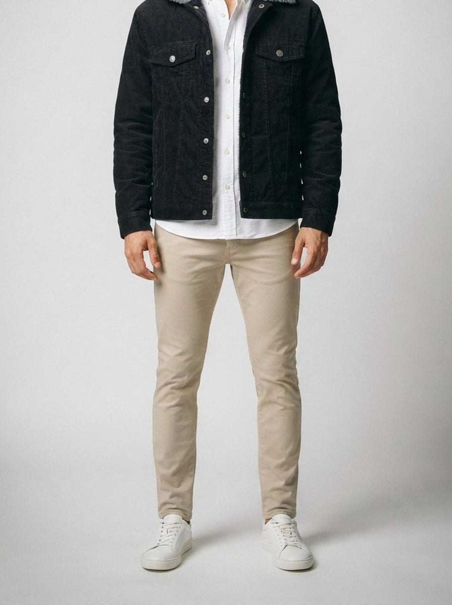 Men's Autumn Corduroy Trucker Jacket with Sherpa Collar