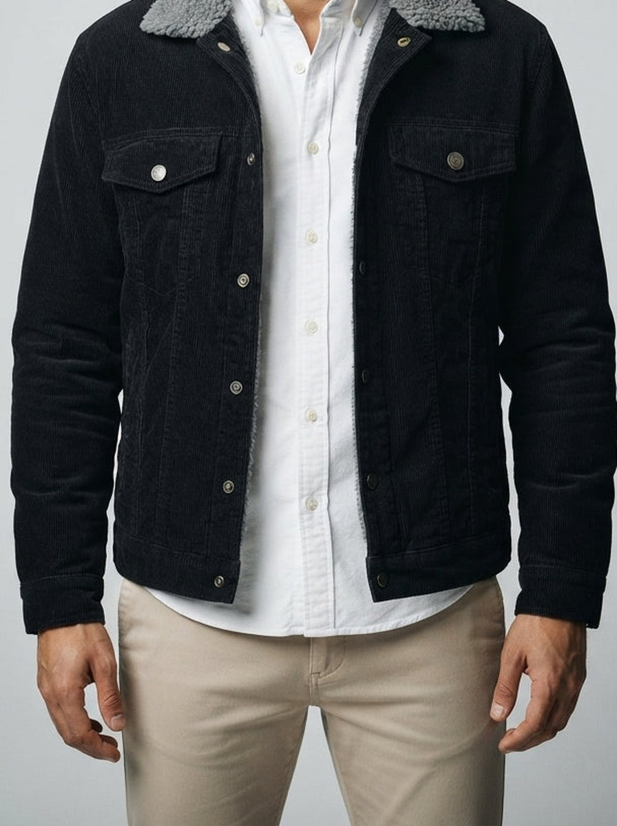 Men's Autumn Corduroy Trucker Jacket with Sherpa Collar