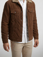 Men's Autumn Corduroy Trucker Jacket with Sherpa Collar