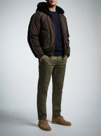 Men's Autumn Cropped Hooded Jacket with Faux Fur Lined Hood